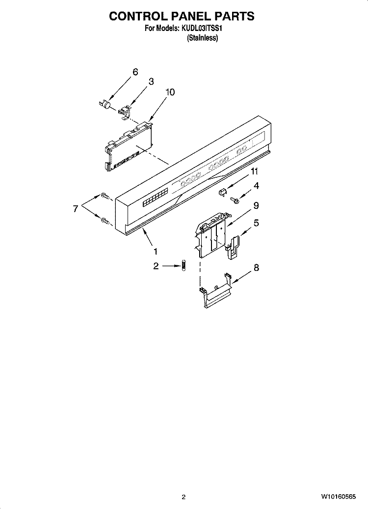 CONTROL PANEL PARTS Diagram and Parts List for KUDL03ITSS1  KitchenAid Dishwasher