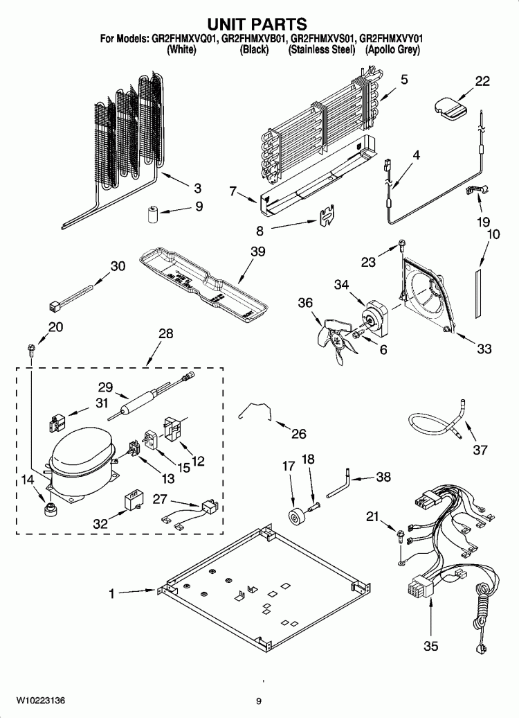 UNIT PARTS Diagram and Parts List for GR2FHMXVB01  Whirlpool Refrigerator