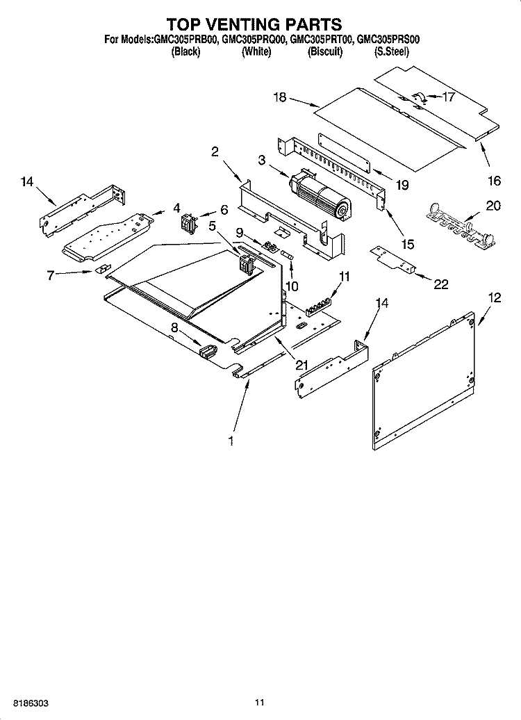TOP VENTING PARTS, OPTIONAL PARTS Diagram and Parts List for GMC305PRB00  Whirlpool Microwave Oven Combo