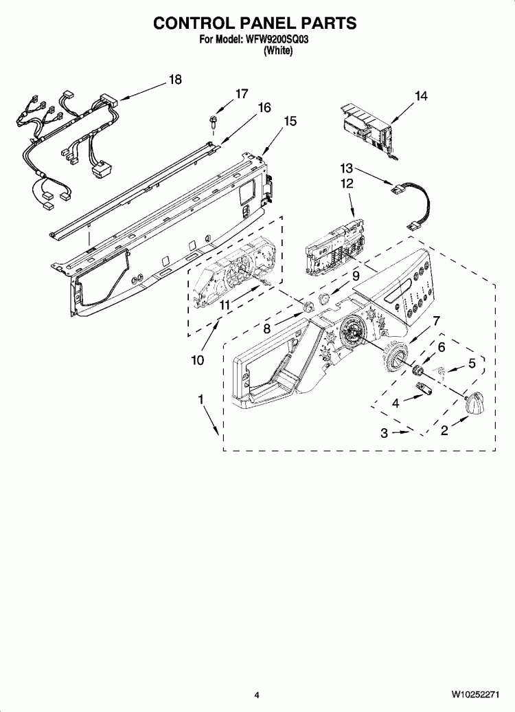 CONTROL PANEL PARTS Diagram and Parts List for WFW9200SQ03  Whirlpool Washer