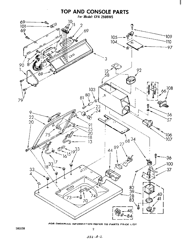 TOP AND CONSOLE Diagram and Parts List for CFA2500W5  Whirlpool Washer