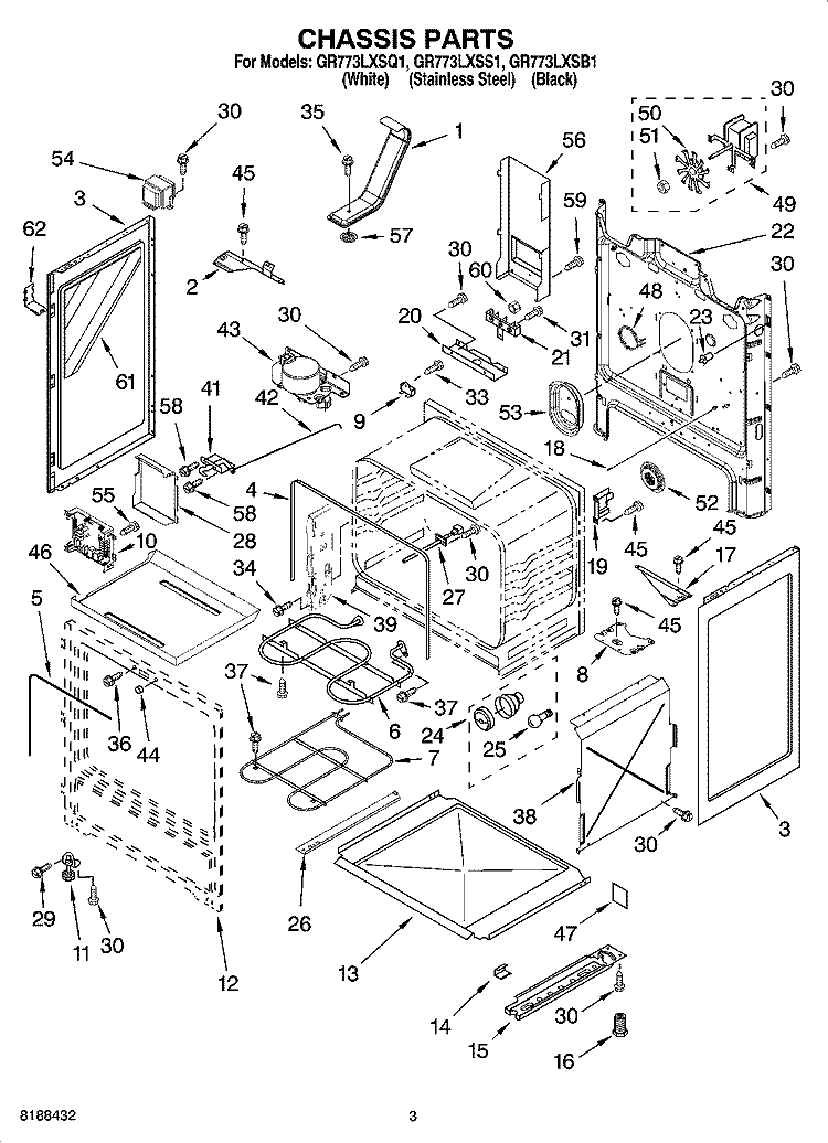 CHASSIS PARTS Diagram and Parts List for GR773LXSB1  Whirlpool Range