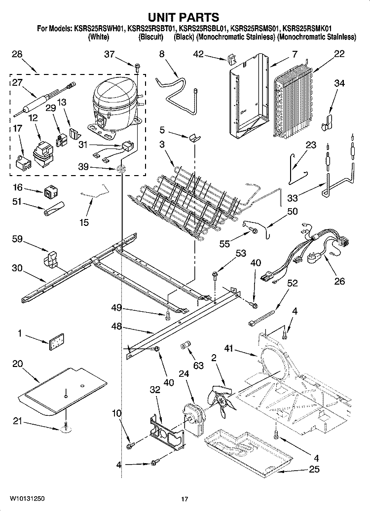 UNIT PARTS Diagram and Parts List for KSRS25RSMS01  KitchenAid Refrigerator