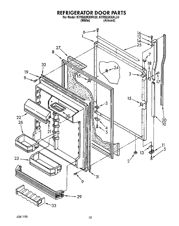 REFRIGERATOR DOOR Diagram and Parts List for KTRS22KXAL20  KitchenAid Refrigerator