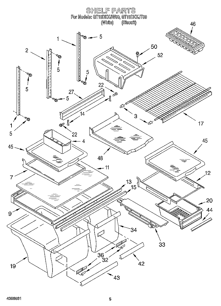 SHELF Diagram and Parts List for GT19DKXJT00  Whirlpool Refrigerator