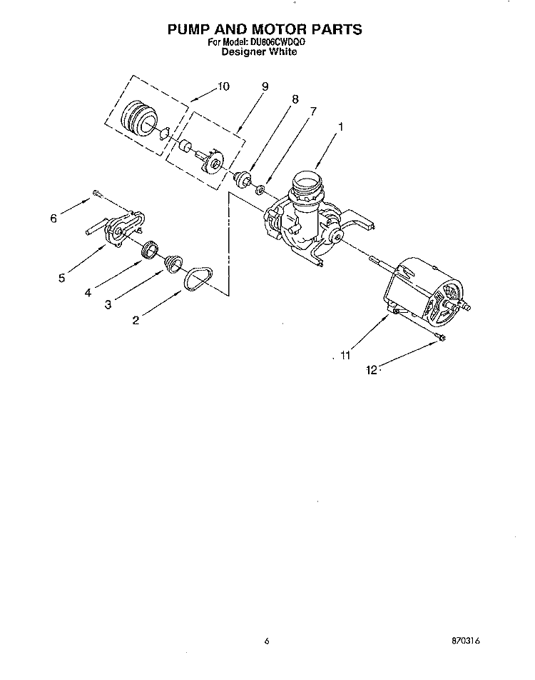 PUMP AND MOTOR Diagram and Parts List for DU806CWDQ0  Whirlpool Dishwasher