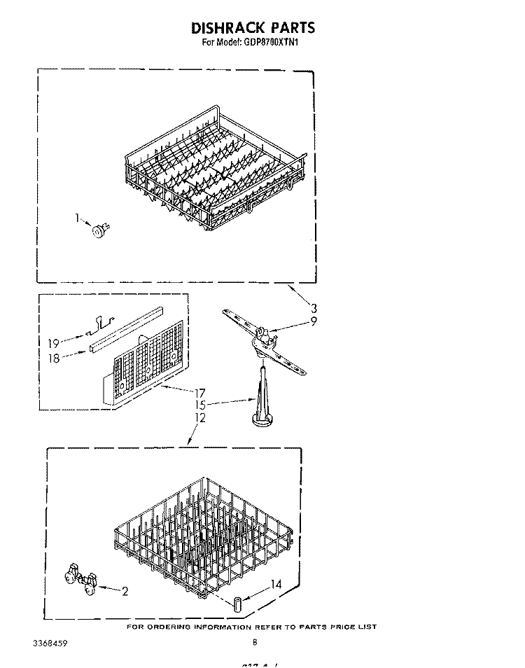 DISHRACK Diagram and Parts List for GDP8700XTN1  Whirlpool Dishwasher