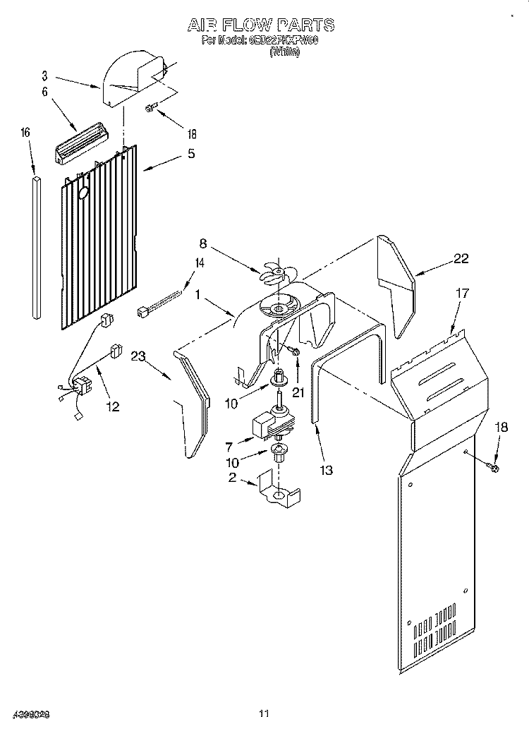 AIR FLOW Diagram and Parts List for 6ED22PKXFW00  Whirlpool Refrigerator