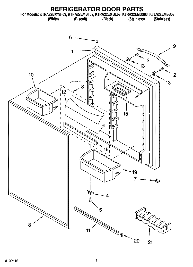 REFRIGERATOR DOOR PARTS Diagram and Parts List for KTLA22EMSS03  Whirlpool Refrigerator