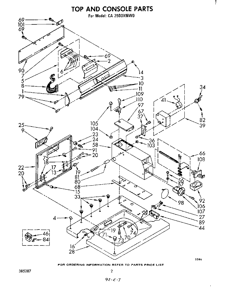 TOP AND CONSOLE Diagram and Parts List for CA2500XMW0  Whirlpool Washer