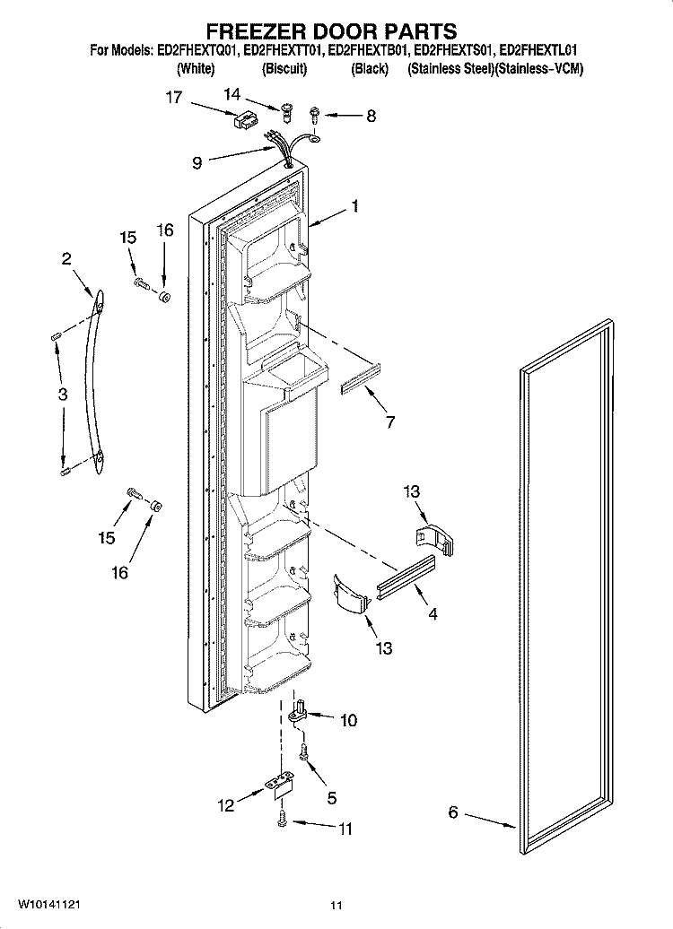 FREEZER DOOR PARTS Diagram and Parts List for ED2FHEXTQ01  Whirlpool Refrigerator