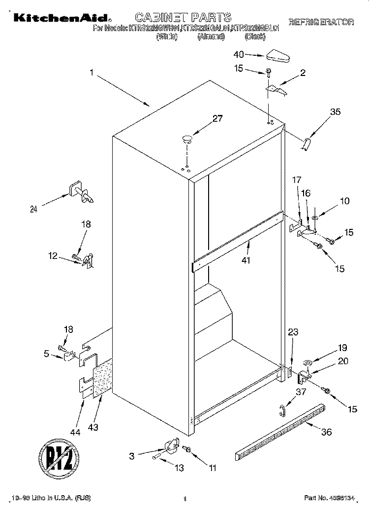 CABINET Diagram and Parts List for KTRS22MGBL01  KitchenAid Refrigerator