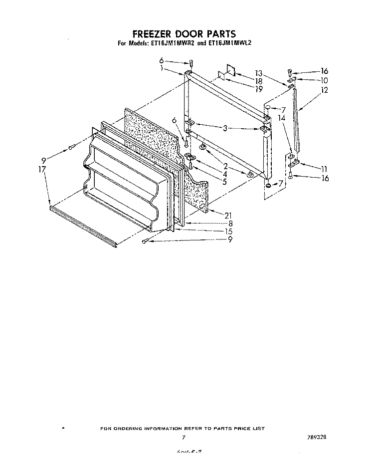FREEZER DOOR Diagram and Parts List for ET16JM1MWR2  Whirlpool Refrigerator