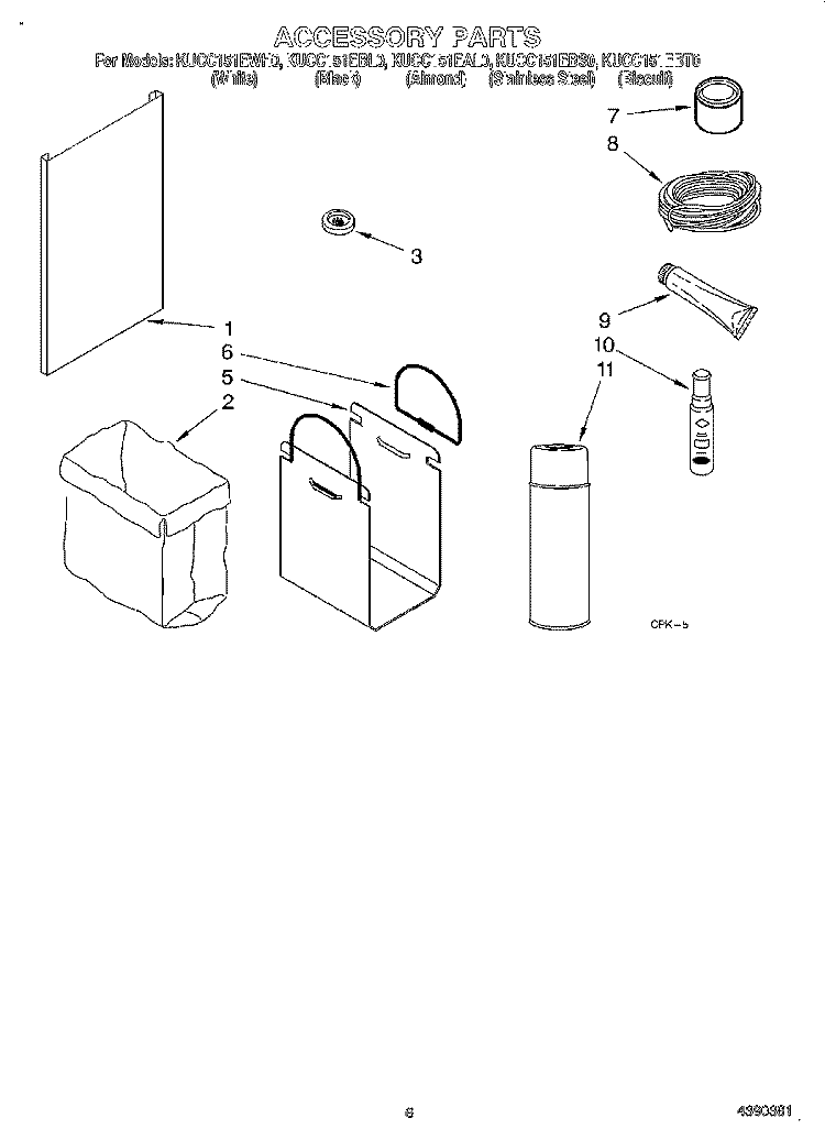 ACCESSORY Diagram and Parts List for KUCC151EBT0  KitchenAid Trash Compactor