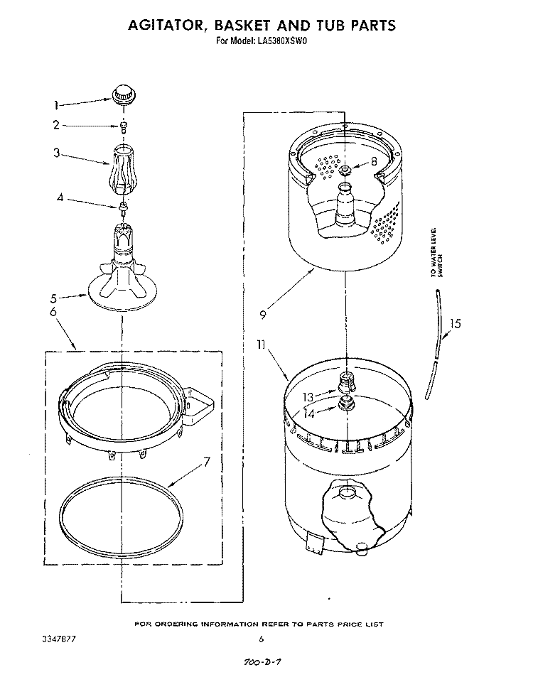 AGITATOR, BASKET AND TUB Diagram and Parts List for LA5380XSW0  Whirlpool Washer