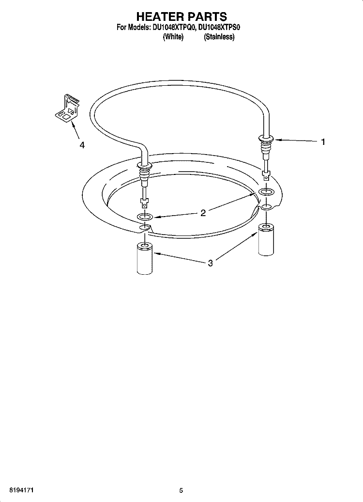 HEATER PARTS Diagram and Parts List for DU1048XTPS0  Whirlpool Dishwasher