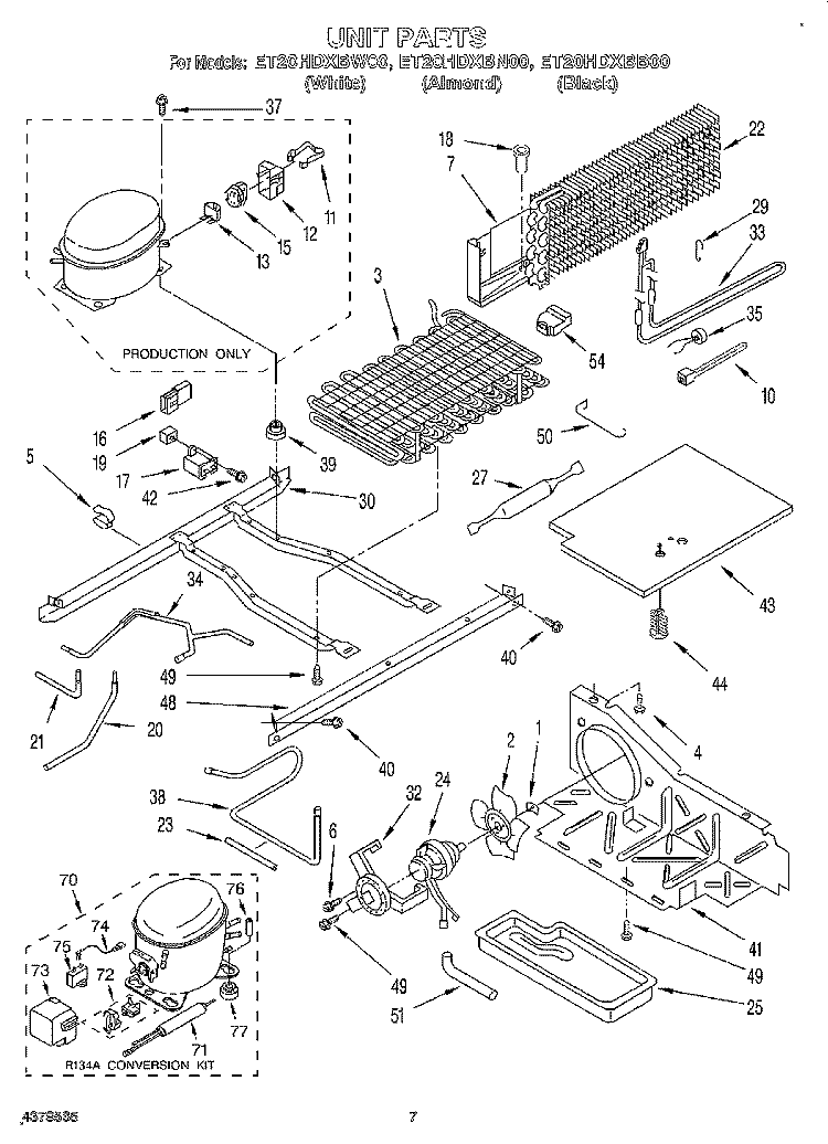 UNIT Diagram and Parts List for ET20HDXBN00  Whirlpool Refrigerator