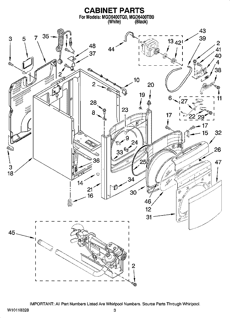 CABINET PARTS Diagram and Parts List for MGD6400TQ0  Maytag Dryer
