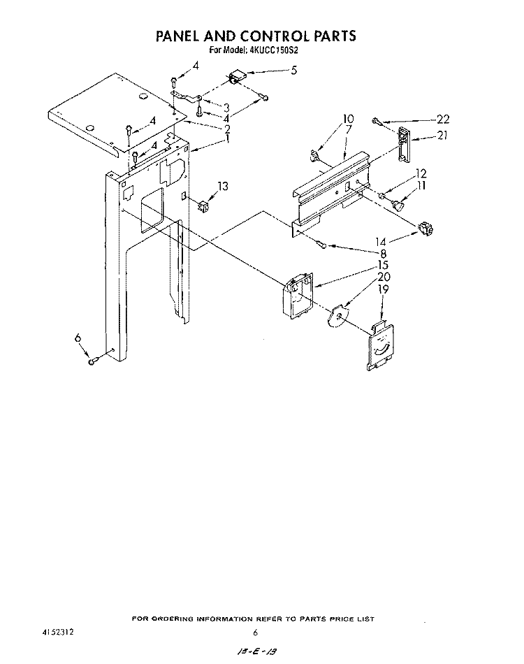 PANEL AND CONTROL Diagram and Parts List for 4KUCC150S2  KitchenAid Trash Compactor