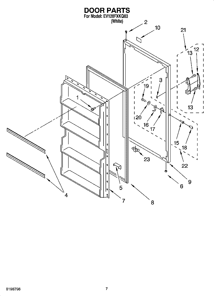 DOOR PARTS Diagram and Parts List for EV120FXKQ03  Whirlpool Freezer