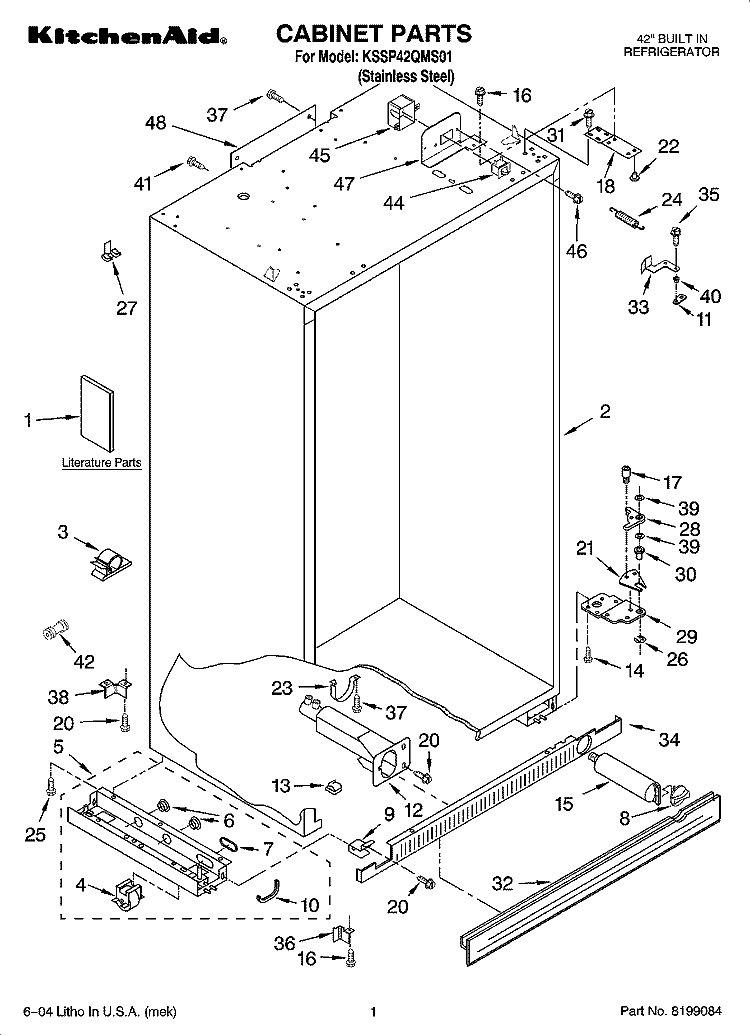 CABINET PARTS Diagram and Parts List for KSSP42QMS01  KitchenAid Refrigerator