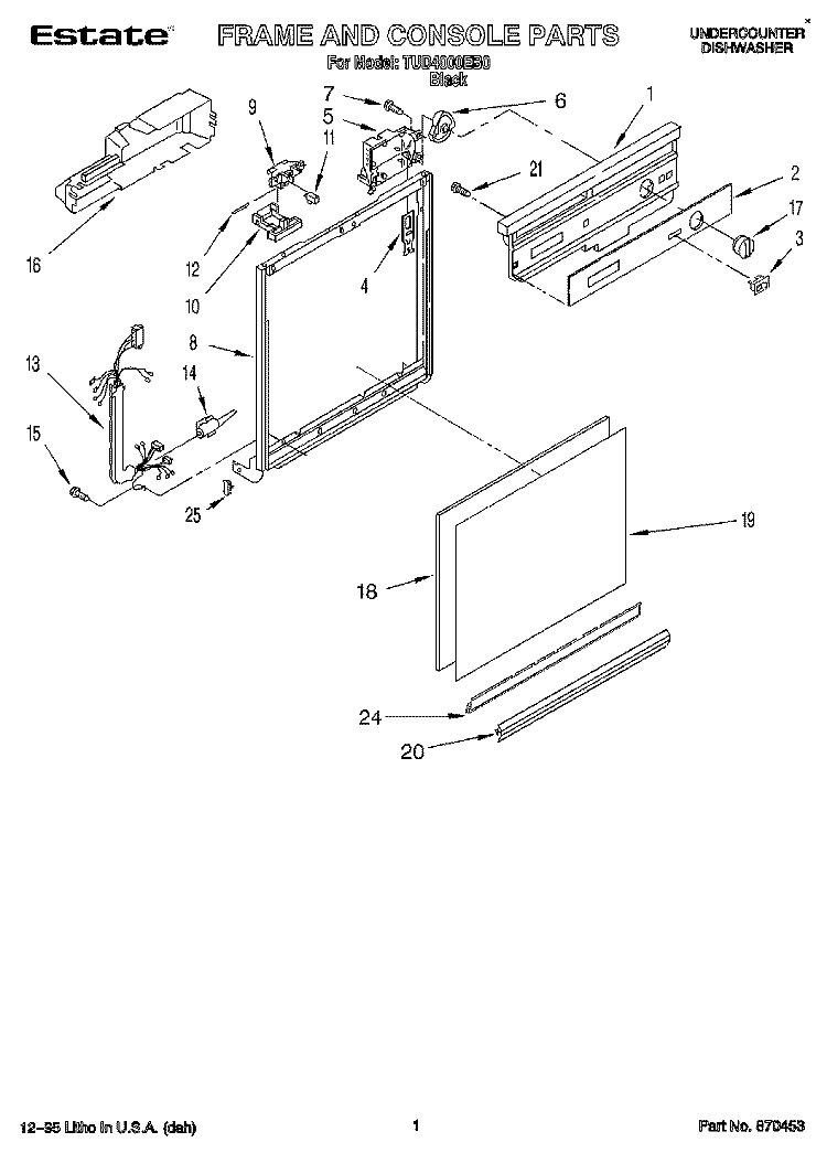 FRAME AND CONSOLE Diagram and Parts List for TUD4000EB0  Whirlpool Dishwasher
