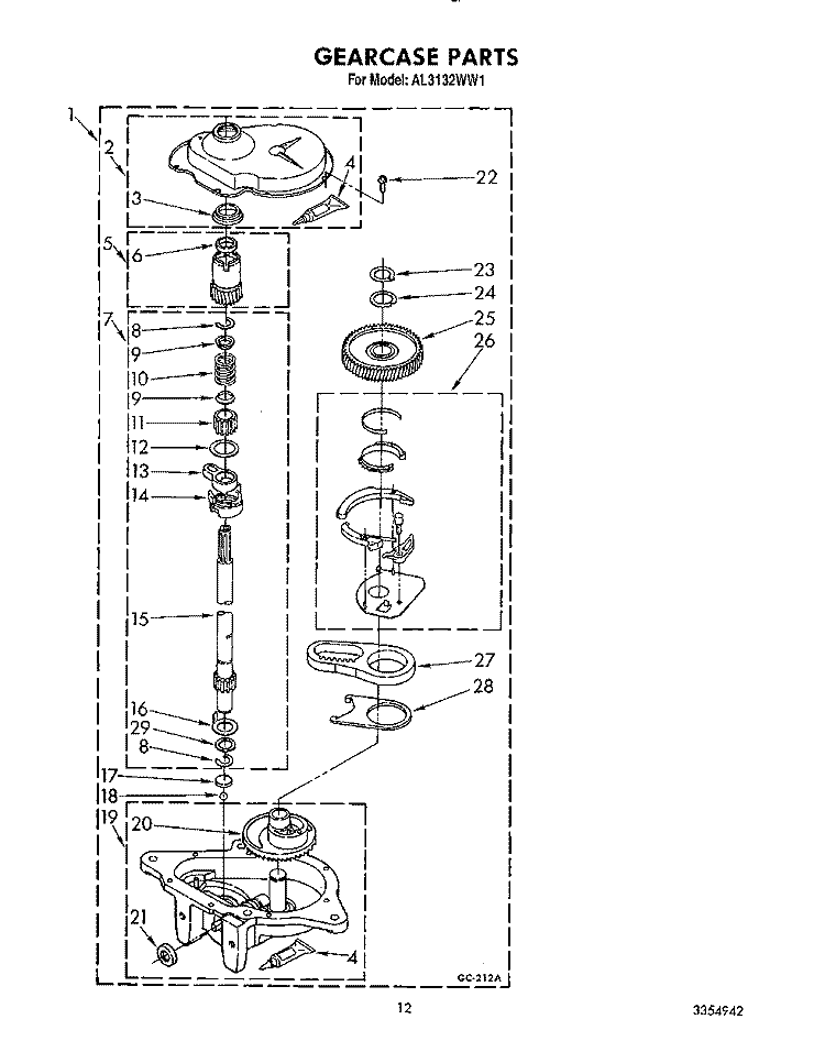 GEARCASE Diagram and Parts List for AL3132WW1  Whirlpool Washer
