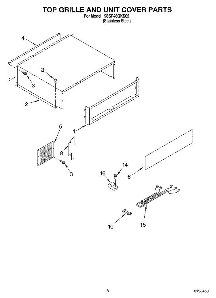 TOP GRILLE AND UNIT COVER PARTS Diagram and Parts List for KSSP48QKS02  KitchenAid Refrigerator