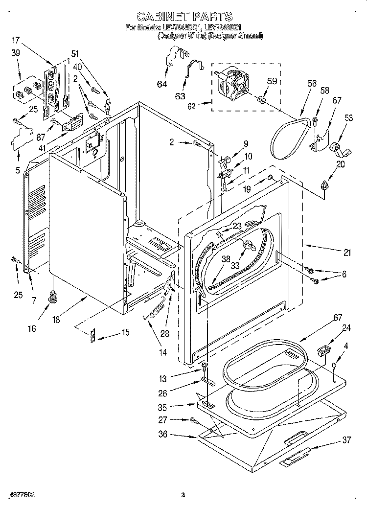 SECTION Diagram and Parts List for LEV7848DZ1  Whirlpool Dryer