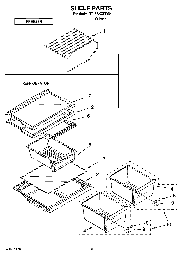 SHELF PARTS, OPTIONAL PARTS Diagram and Parts List for TT18SKXRD02  Estate Refrigerator