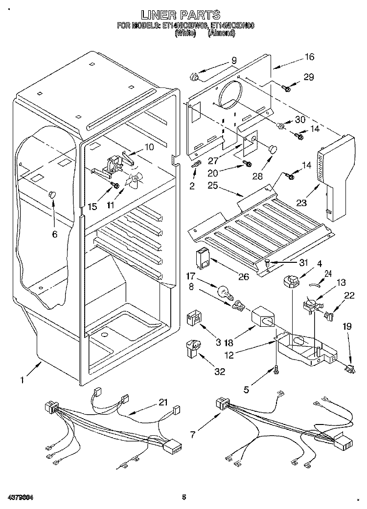 LINER, LIT/OPTIONAL Diagram and Parts List for ET14NKXDN00  Whirlpool Refrigerator