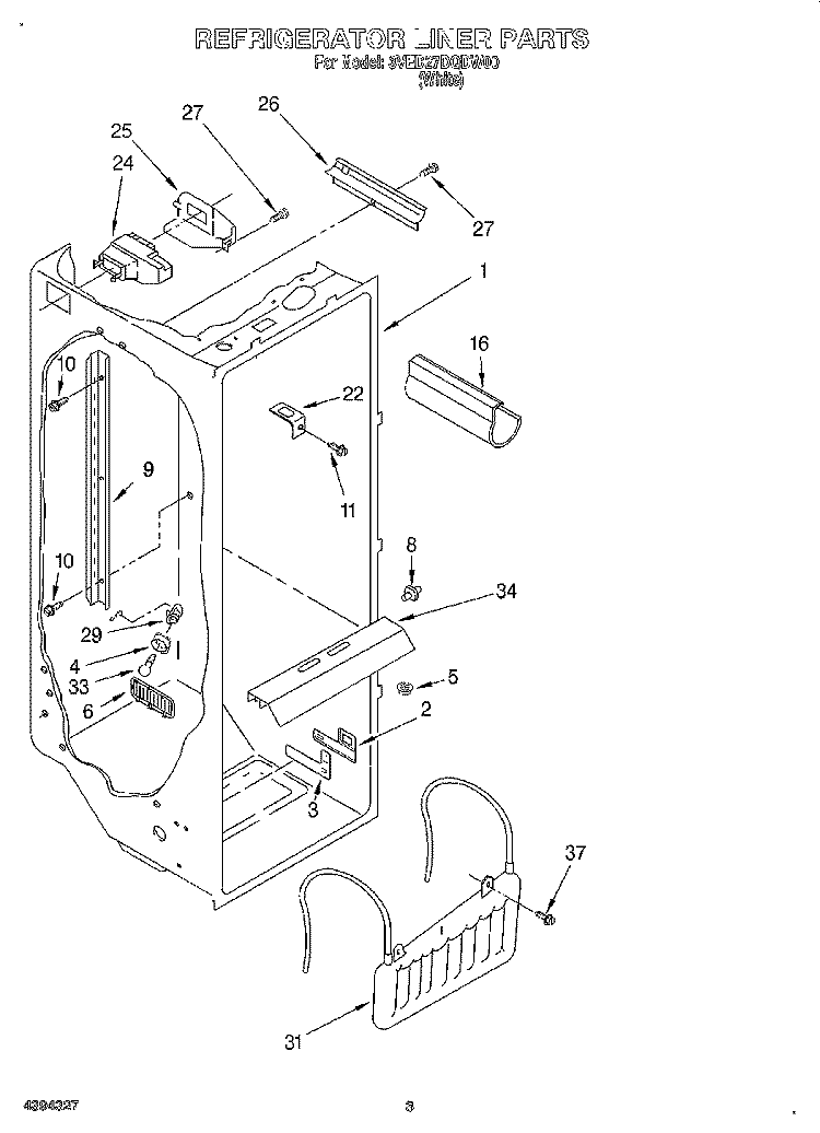 REFRIGERATOR LINER Diagram and Parts List for 3VED27DQDW00  Whirlpool Refrigerator