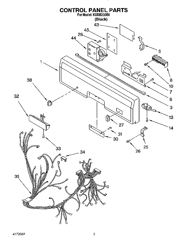 CONTROL PANEL, LIT/OPTIONAL Diagram and Parts List for KUDB230B0  KitchenAid Dishwasher