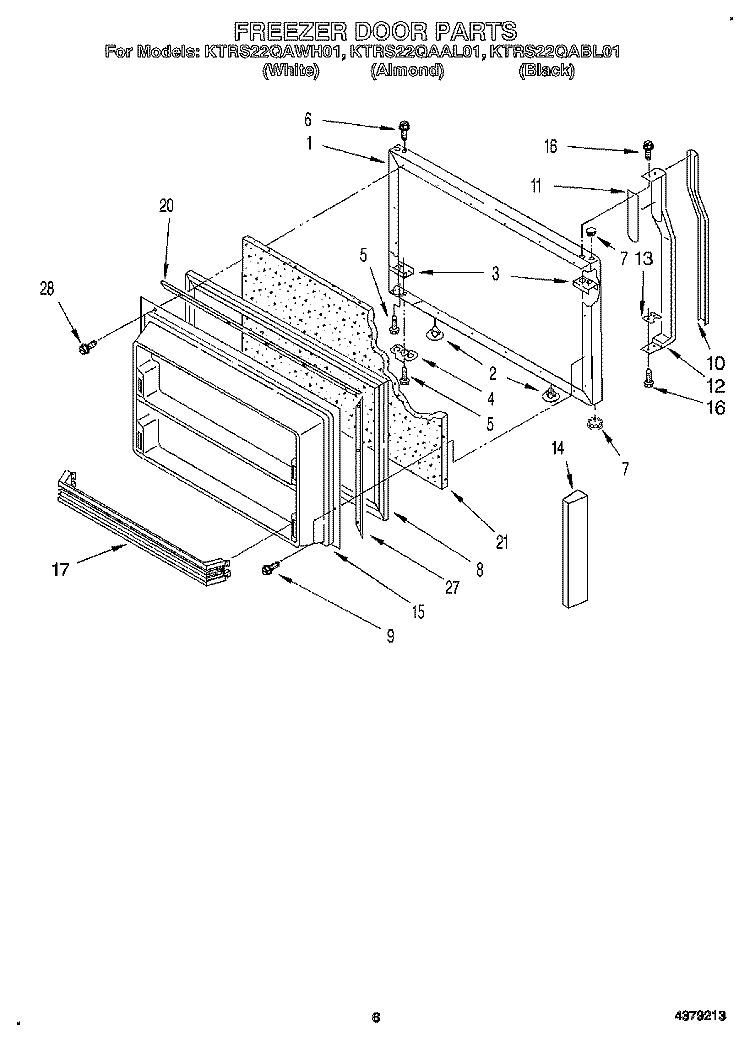 FREEZER DOOR Diagram and Parts List for KTRS22QAAL01  KitchenAid Refrigerator