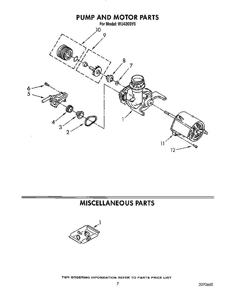 PUMP AND MOTOR, MISCELLANEOUS Diagram and Parts List for WU4300Y0  Roper Dishwasher