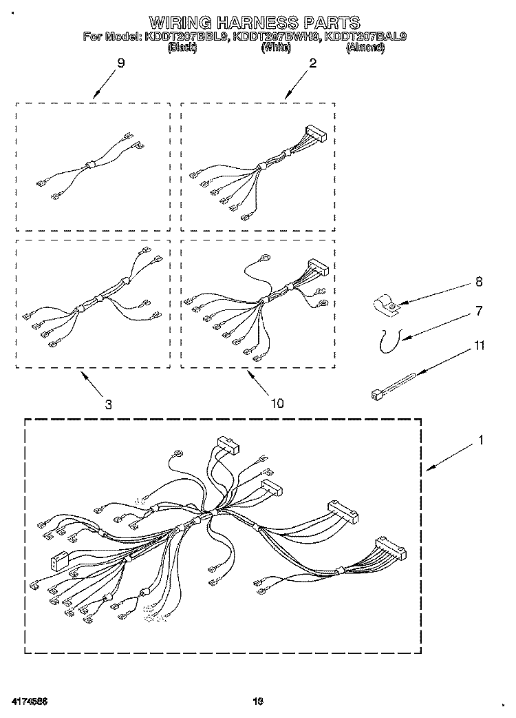 WIRING HARNESS Diagram and Parts List for KDDT207BAL9  KitchenAid Range