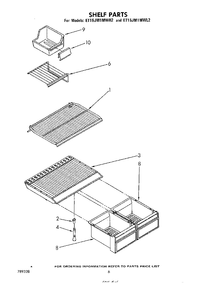 SHELF Diagram and Parts List for ET16JM1MWR2  Whirlpool Refrigerator