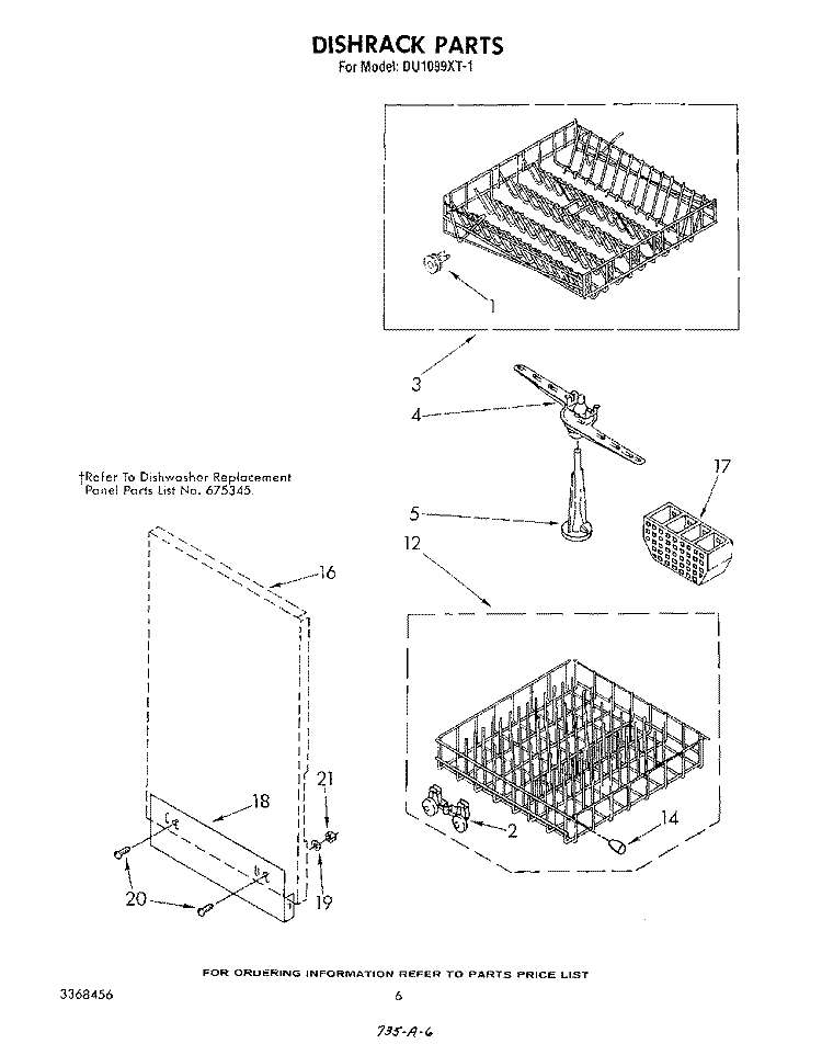 DISHRACK Diagram and Parts List for DU1099XT1  Whirlpool Dishwasher