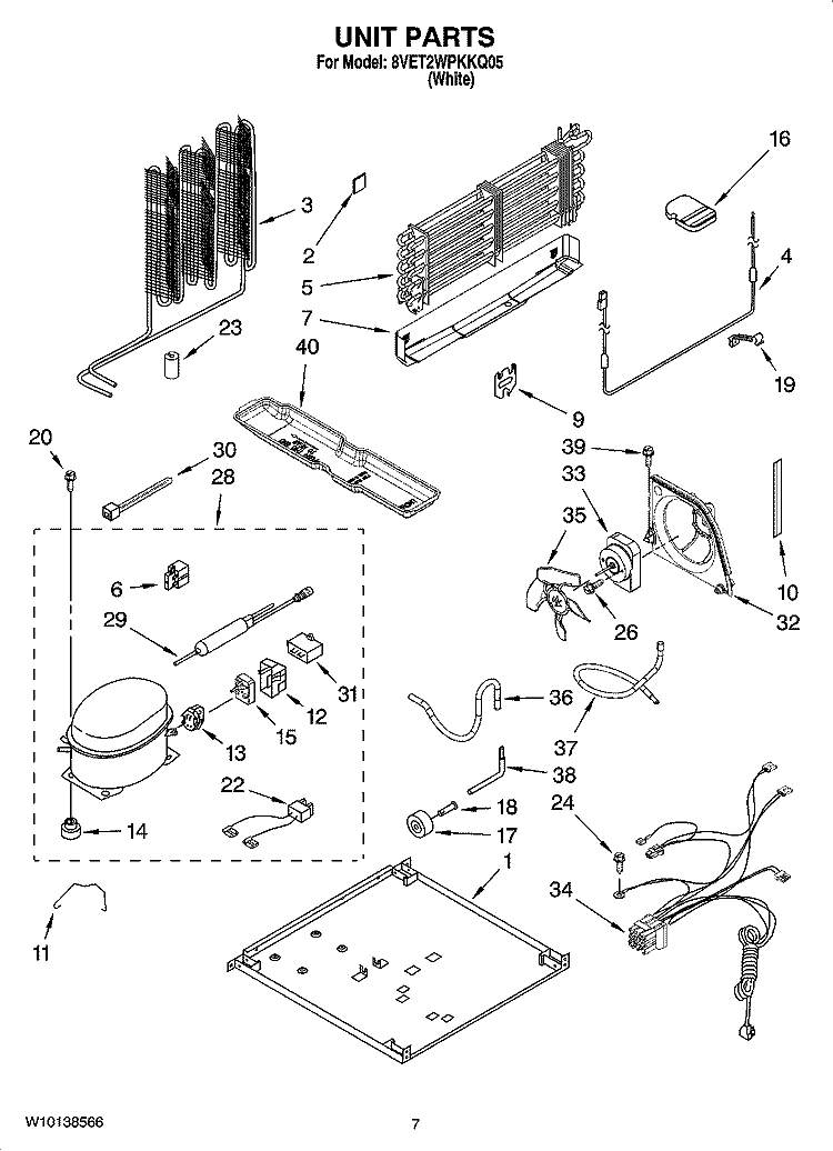 UNIT PARTS Diagram and Parts List for 8VET2WPKKQ05  Whirlpool Refrigerator
