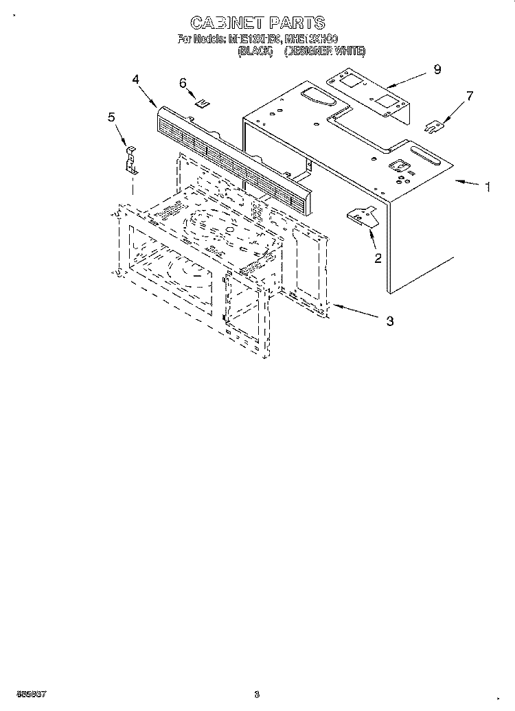 CABINET Diagram and Parts List for MHE13XHB0  Roper Microwave