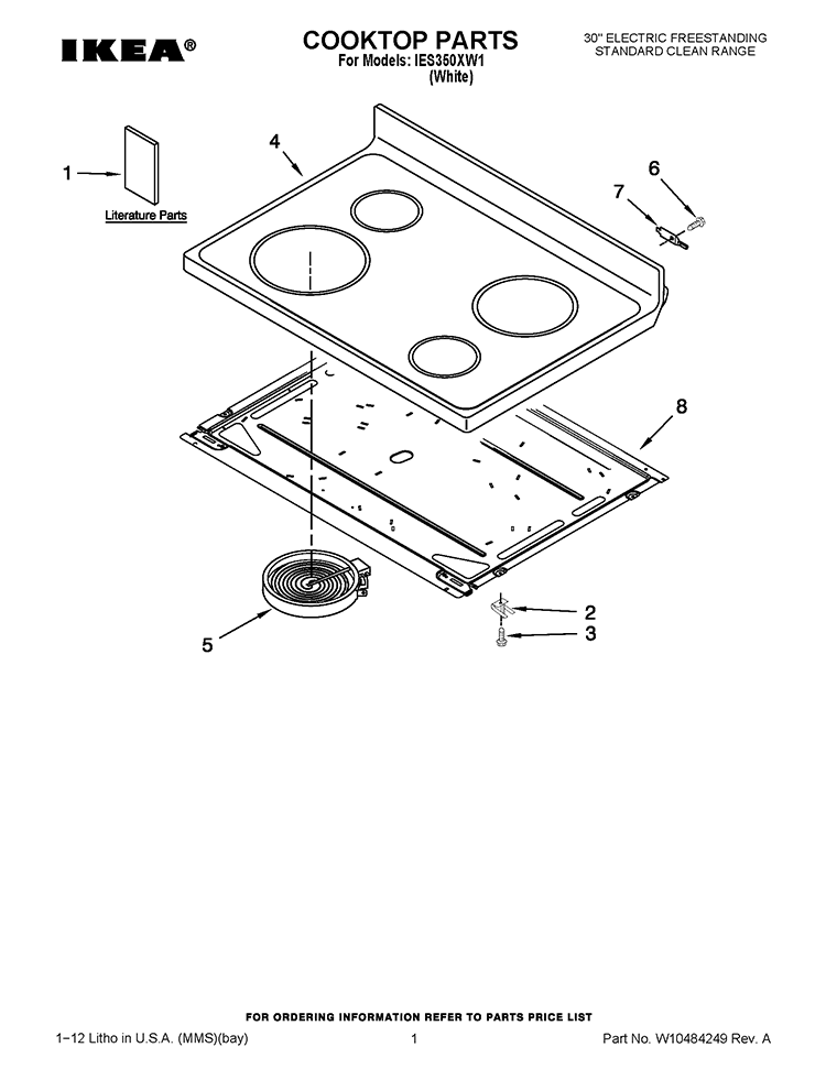 COOKTOP PARTS Diagram and Parts List for IES350XW1  Inglis Range