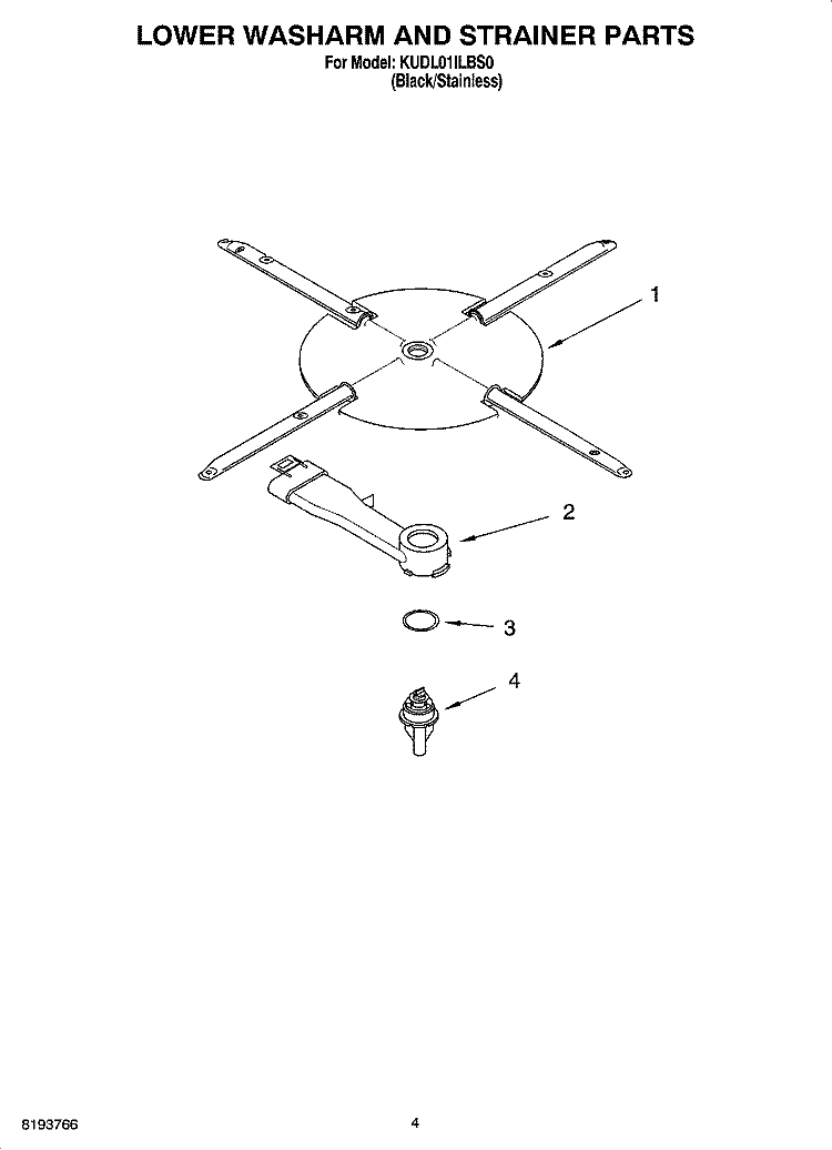 LOWER WASHARM AND STRAINER PARTS Diagram and Parts List for KUDL01ILBS0  KitchenAid Dishwasher