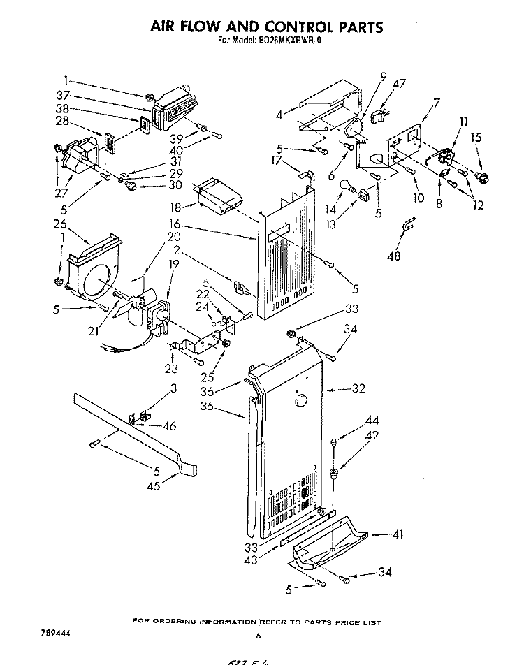 AIR FLOW AND CONTROL Diagram and Parts List for ED26MKXRWR0  Whirlpool Refrigerator