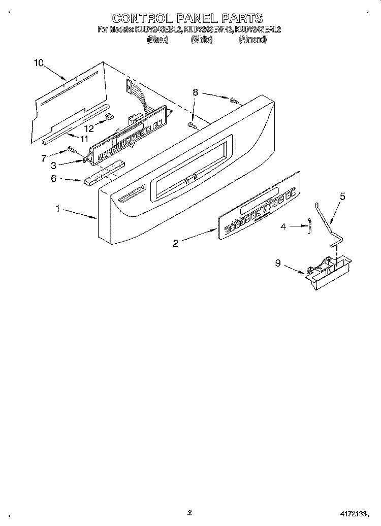 CONTROL PANEL Diagram and Parts List for KUDV24SEBL2  KitchenAid Dishwasher