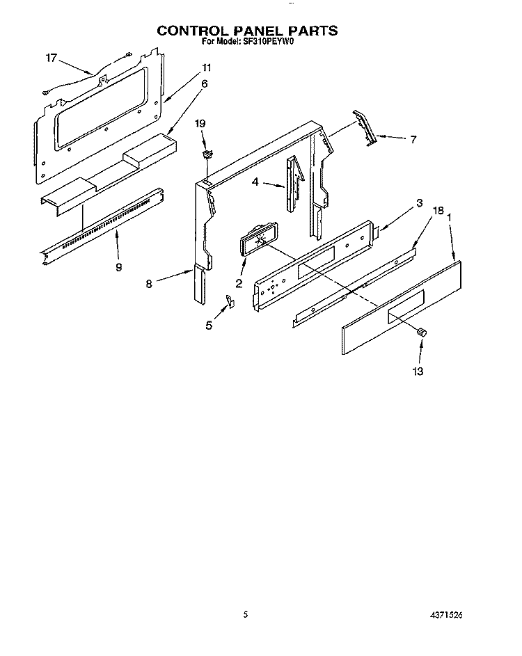 CONTROL PANEL Diagram and Parts List for SF310PEYN0  Whirlpool Range