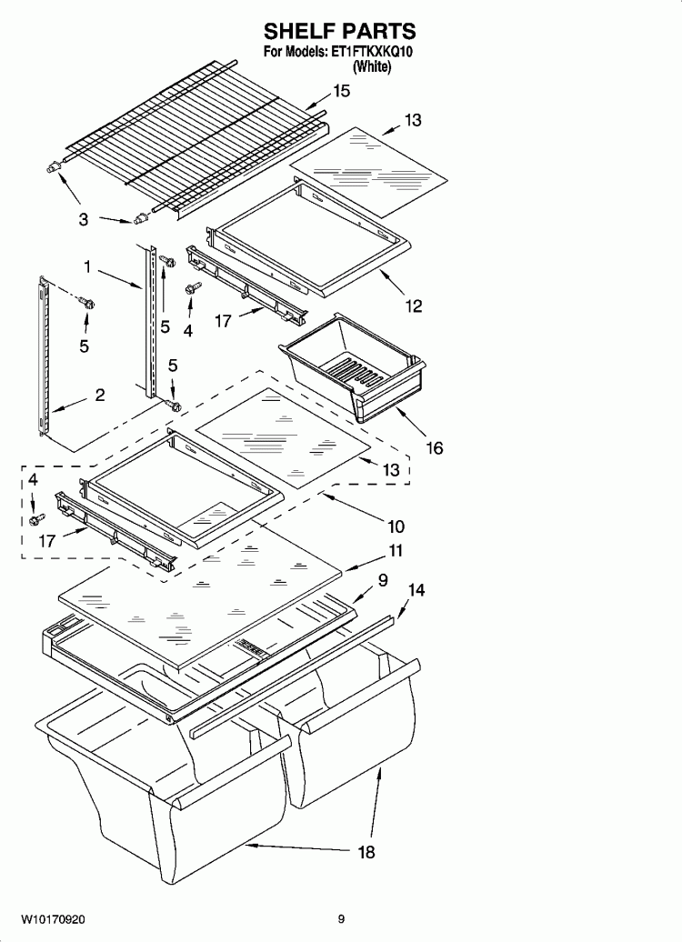 SHELF PARTS, OPTIONAL PARTS Diagram and Parts List for ET1FTKXKQ10  Whirlpool Refrigerator