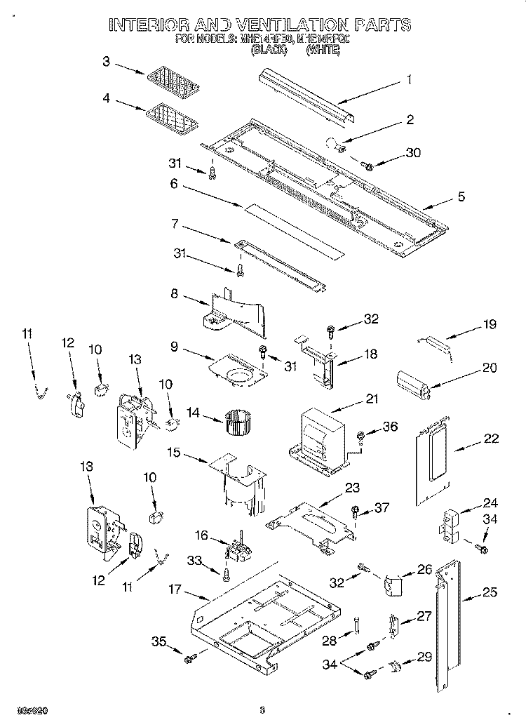 INTERIOR AND VENTILATION Diagram and Parts List for MHE14RFQ0  Roper Microwave