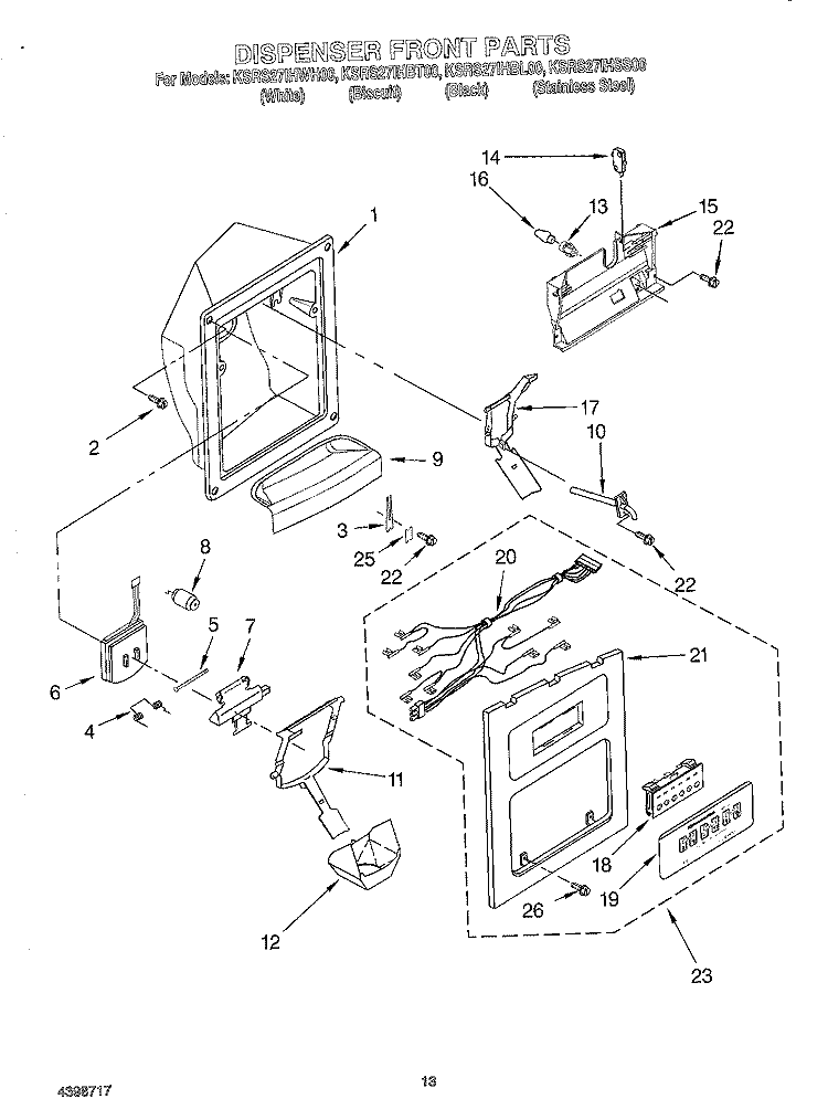 DISPENSER FRONT Diagram and Parts List for KSRS27IHBL00  KitchenAid Refrigerator