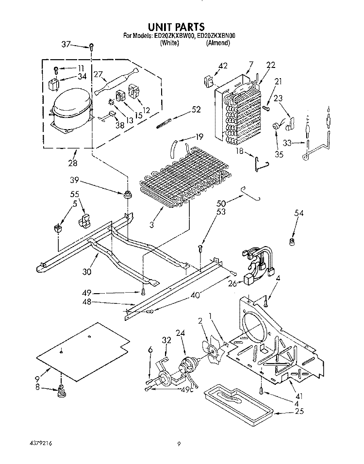 UNIT Diagram and Parts List for ED20ZKXBW00  Whirlpool Refrigerator