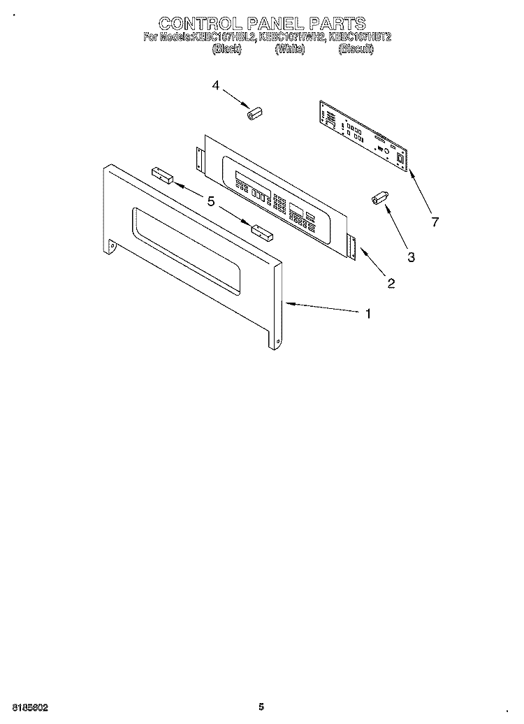 CONTROL PANEL Diagram and Parts List for KEBC107HWH2  KitchenAid Wall Oven
